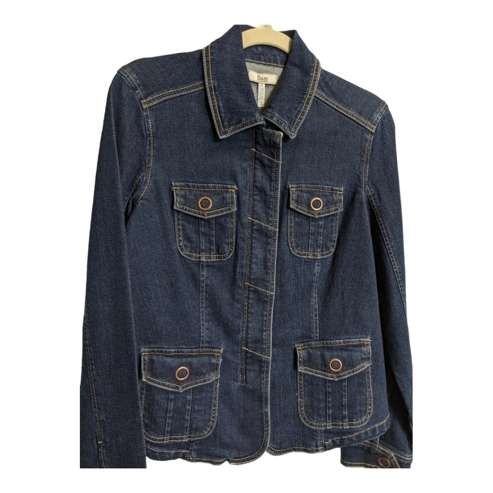 Bass jean denim jacket zipper snap - Picture 3 of 5